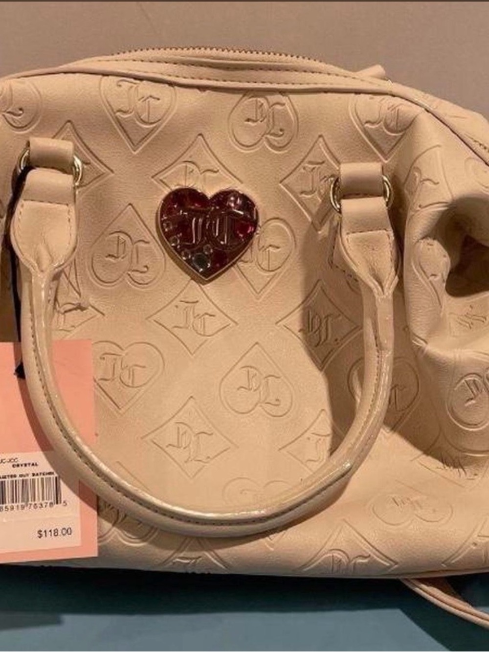 NWT Juicy Couture Glitzed Out Satchel Crystal White Velour Crossbody Heart Bag